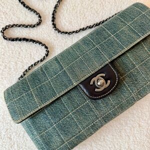 CHANEL east west denim flap bag